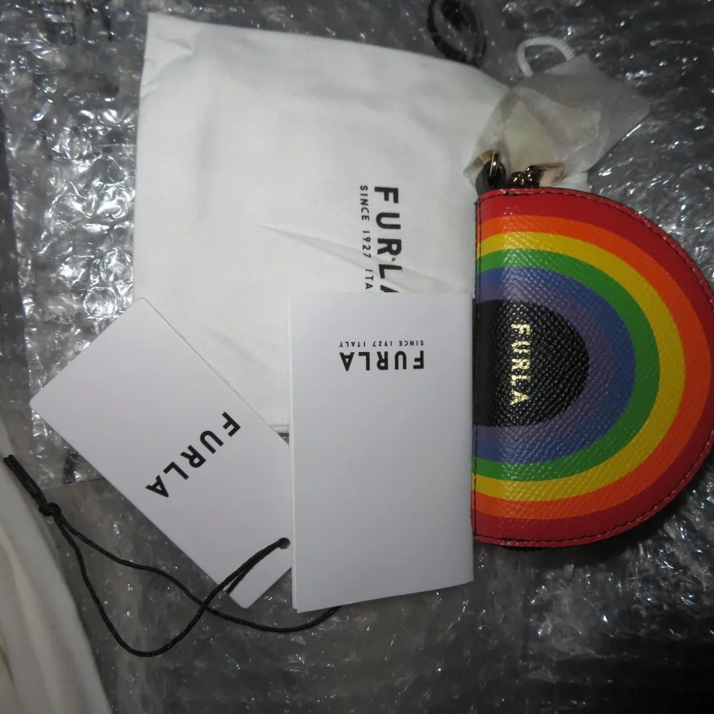 FURLA Rainbow Leather Keychain Zipped Coin Purse